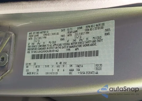 2016 Ford Escape Se z USA, uszkodzony, nr VIN 1FMCU0GX9GUB35142